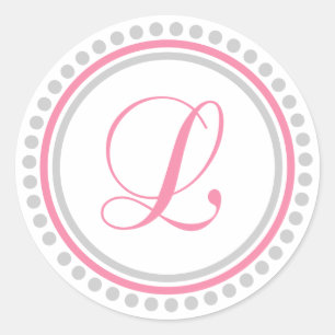 L Monogramm (rosa/silberfarbener Punktkreis) Runder Aufkleber