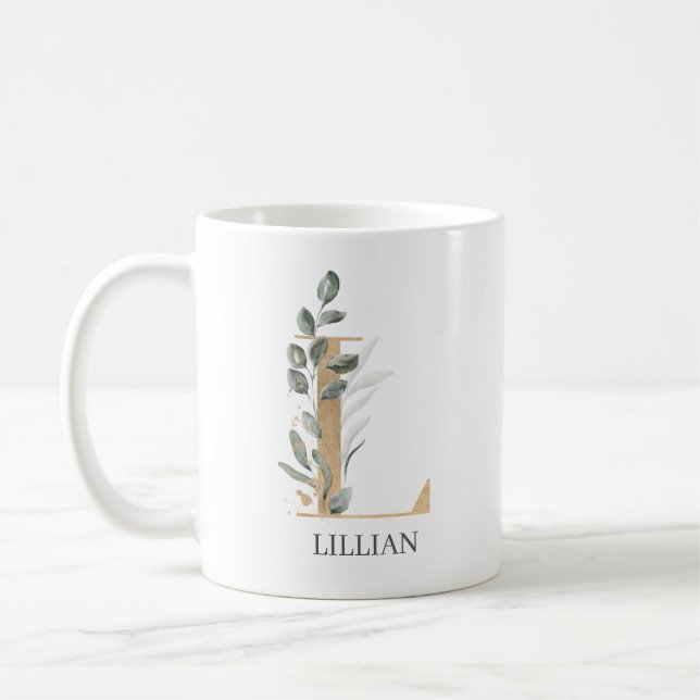 L Monogramme Floral Café Mug personnalisé (Gauche)