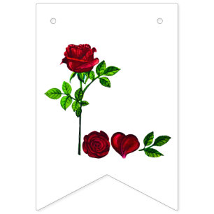 L O V E - Romantische Rose Jagdflagge Handgemalt Wimpelkette