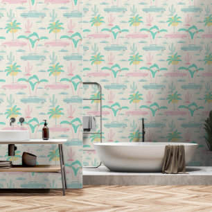 L -Palm Springs Pastel Retro Pattern & Vintage Car Tapete