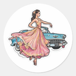 la bailarina y su coche runder aufkleber
