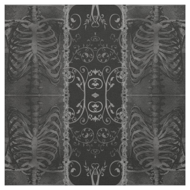 La beauté de la mort Damask Skeleton Goth tissu (Échantillon)