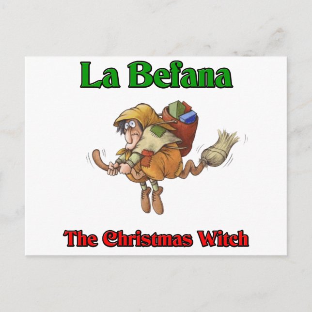 La Befana die Weihnachtshexe. Feiertagspostkarte (Vorderseite)