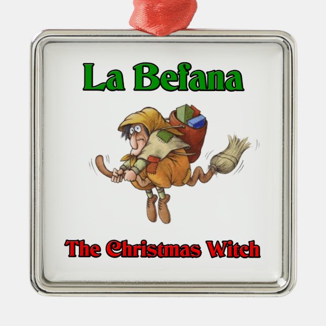 La Befana die Weihnachtshexe. Silbernes Ornament (Vorne)