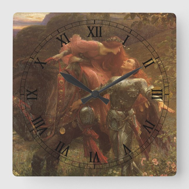 La Belle Dame sans Merci von Sir Frank Dicksee Quadratische Wanduhr (Vorderseite)