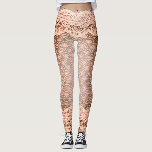 La belle dentelle perle la pêche Legging rose (Devant)