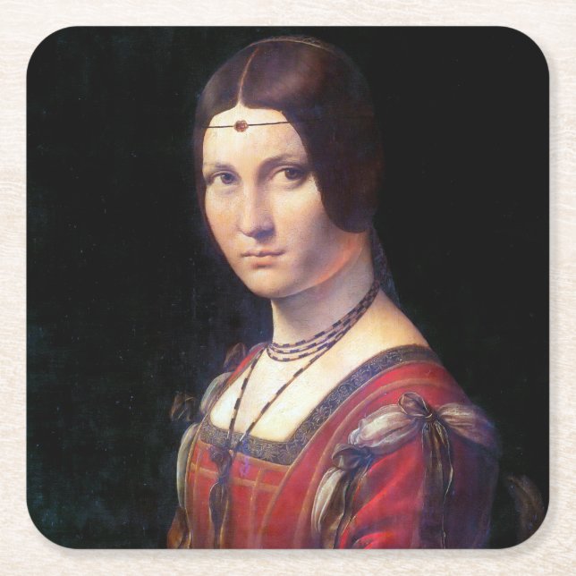 La Belle Ferronniere, Leonardo da Vinci Rechteckiger Pappuntersetzer (Vorderseite)