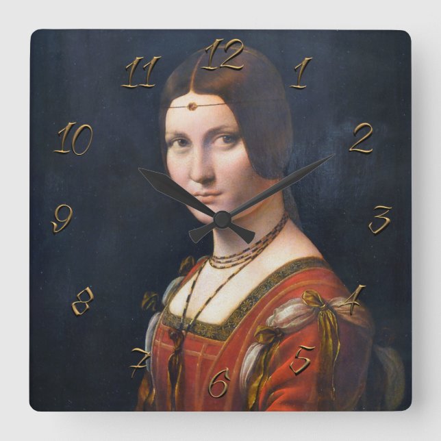 La Belle Ferronniere  Quadratische Wanduhr (Vorderseite)
