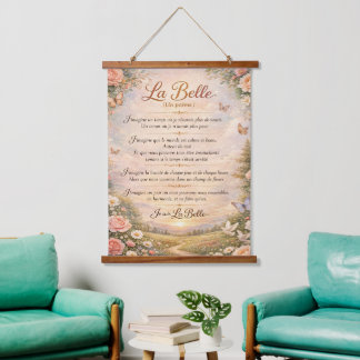 La Belle (Un poème) on Wooden Tapestry Wandteppich Mit Holzrahmen