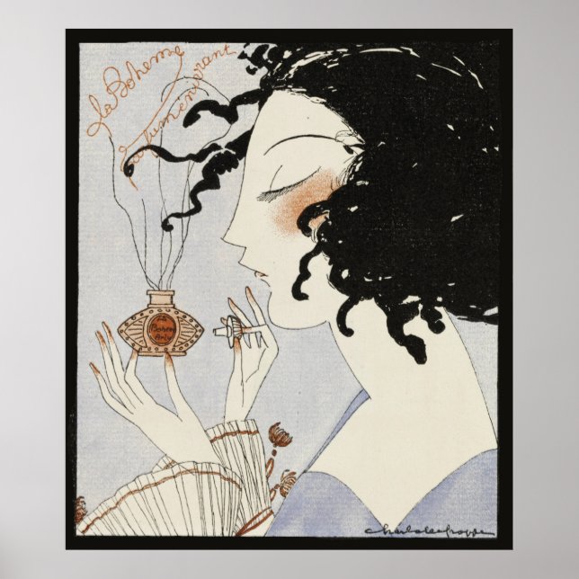 LA BOHEME, DAME AVEC BOUTEILLE DE PARFUME ART DÉCO (Devant)