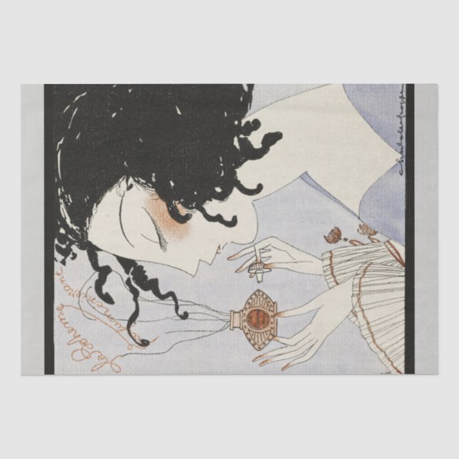 LA BOHEME, LADY MIT PERFUME FLASCHE ART DECO SCHÖN SEIDENPAPIER (Vorderseite)