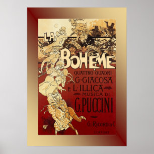 La Boheme ~ Puccini Opern-Plakat 1896 w/Background Poster