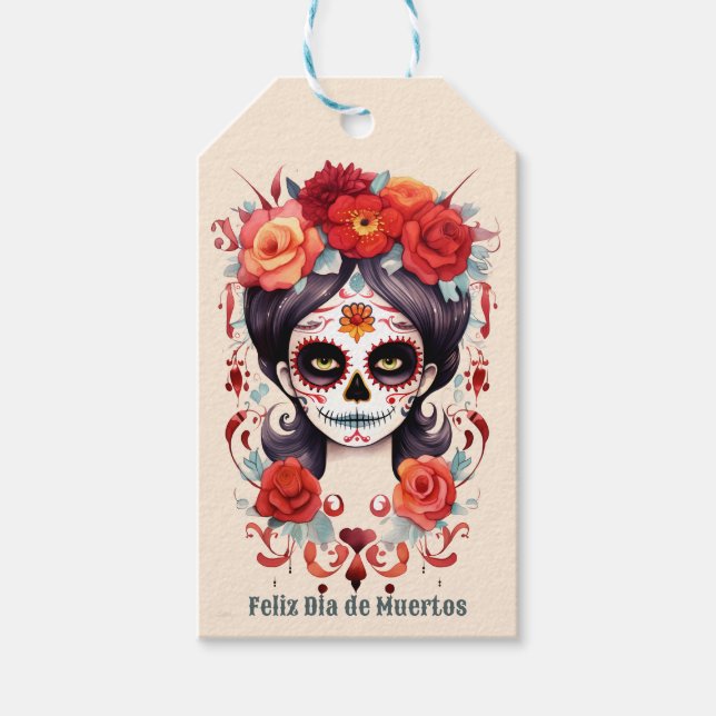 La Calavera Catarina en Flores Rojas 🌹 Geschenkanhänger (Vorderseite)
