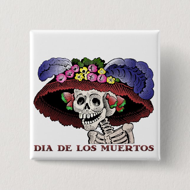 La Calavera Catrina in Farbe Button (Vorderseite)