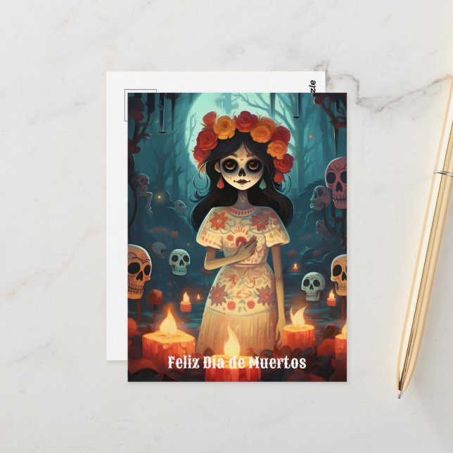 🌹 La Calavera Catrina: 🌹 Postkarte (Vorderseite/Rückseite Beispiel)