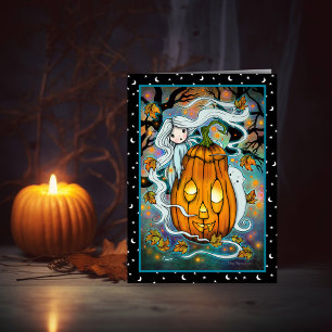 La carte d'art Halloween Le Fantôme et la Citrouil