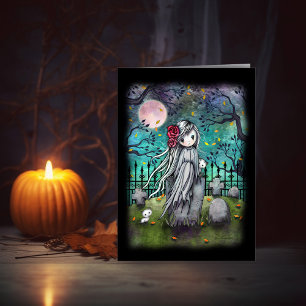 La carte d'art Halloween mignonne du petit fantôme