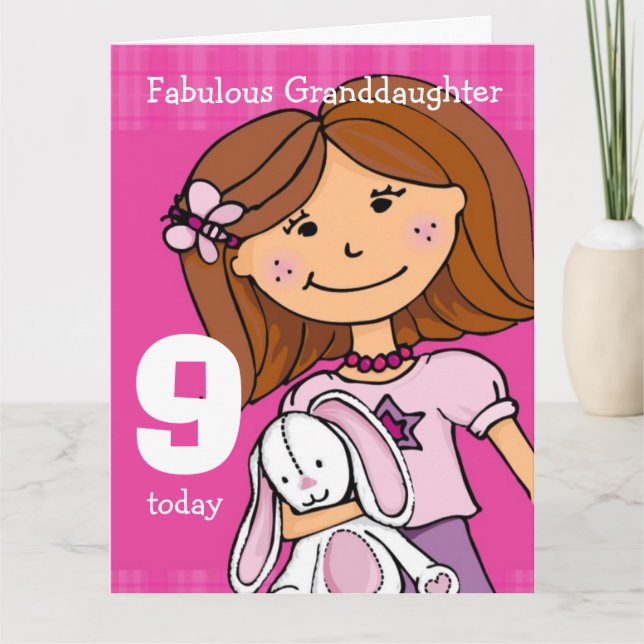 La carte de 9e anniversaire de la petite fille ros (Devant)