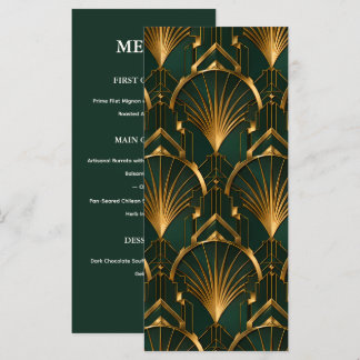 La carte de menu de mariage Art Déco Gatsby