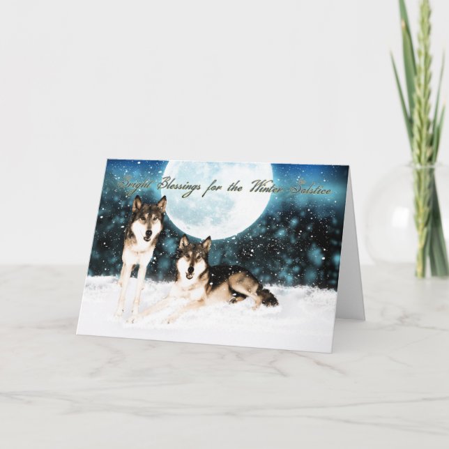 la carte de voeux de solstice d'hiver avec wolfs (Devant)