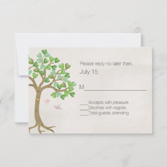 La carte RSVP de mariage de l'arbre d'amour (Devant)