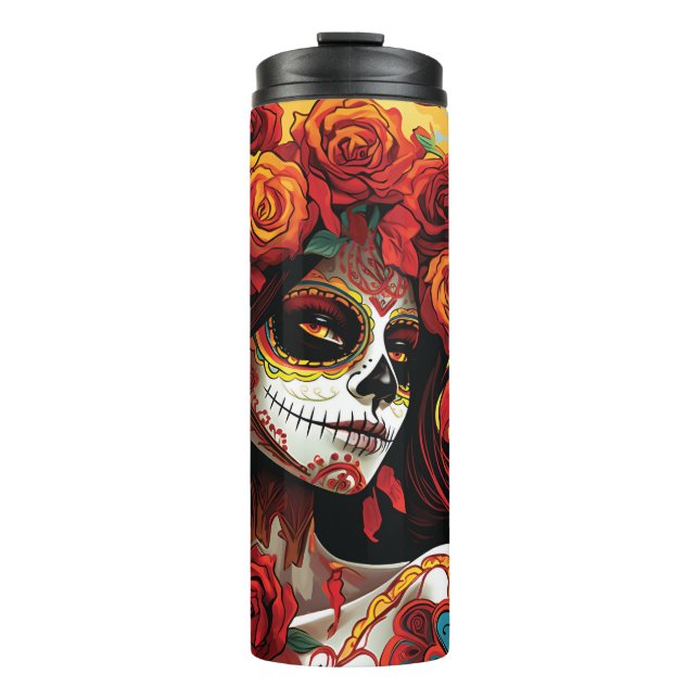 La Catrina Calavera Tag des Toten Halloween Thermosbecher (Vorderseite)