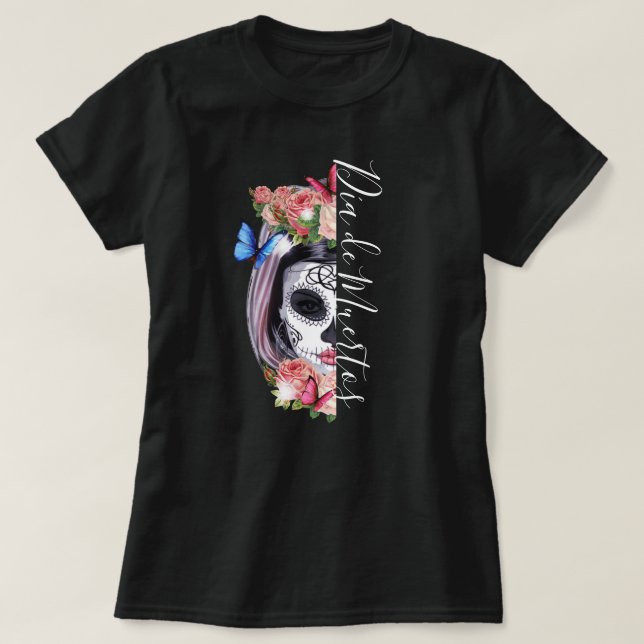 La Catrina Day of the Dead Floral Skull T-Shirt (Design vorne)