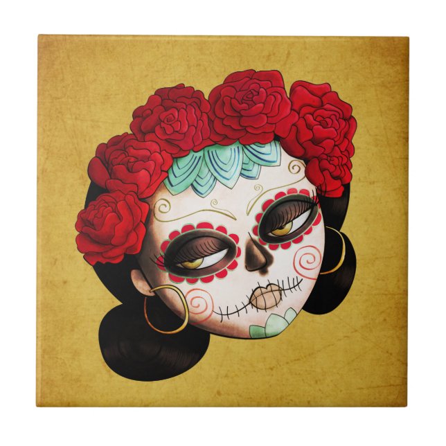 La Catrina - Dia de Los Muertos Girl Fliese (Vorderseite)