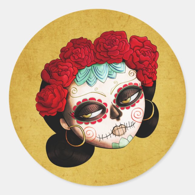 La Catrina - Dia de Los Muertos Girl Runder Aufkleber (Vorderseite)