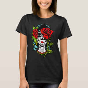 La Catrina Santa Muerte Rose Zucker-Totenkopf Cala T-Shirt