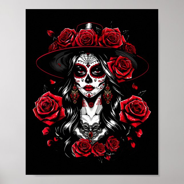 La Catrina Women Dia De Los Muertos Latina Cinco D Poster (Vorne)