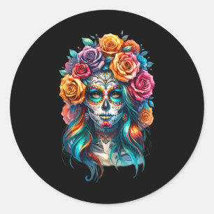 La Catrina Women Dia De Los Muertos Latina Cinco D Runder Aufkleber