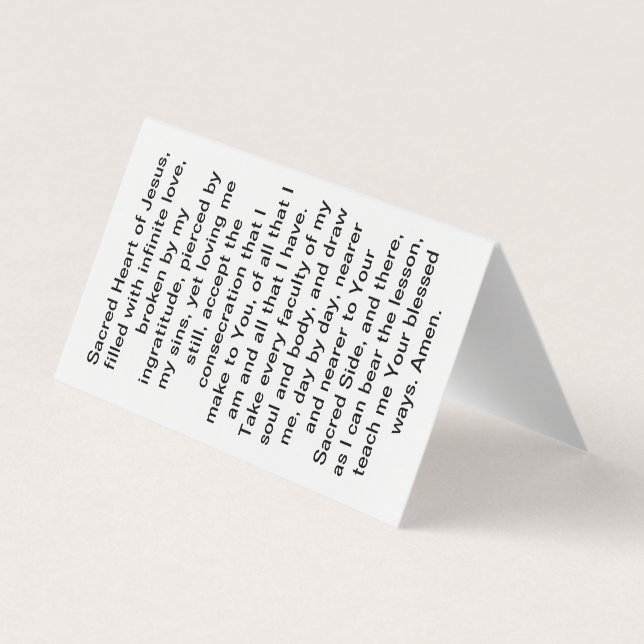 La consécration à la carte de prière du Sacré-Coeu (Dos)