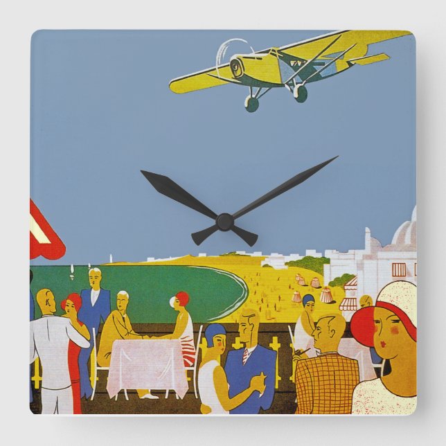 La Cote Basque Par Avion Quadratische Wanduhr (Vorderseite)
