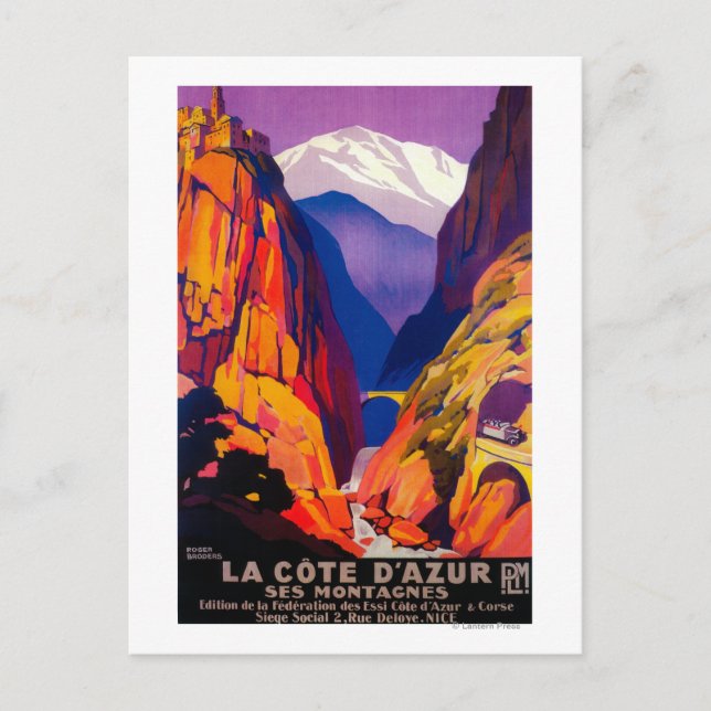 La Cote D'Azur Vintag Poster Europe Postkarte (Vorderseite)