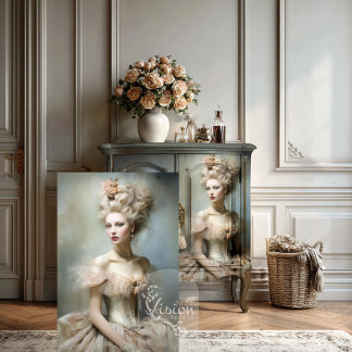 La Dauphine Champagne Gown Roses Powdered Wig Seidenpapier