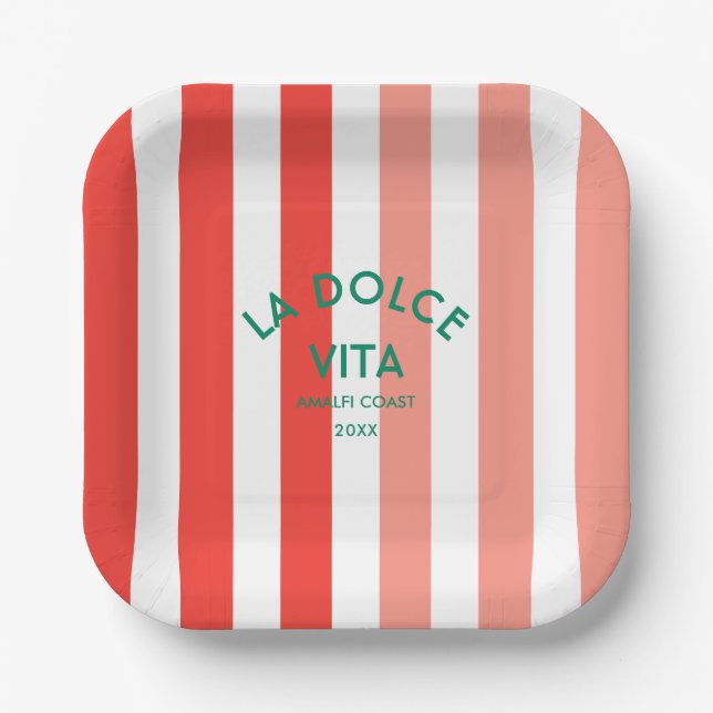 La Dolce Vita Amalfi Küste Cabana Streifen Pappteller (Vorderseite)
