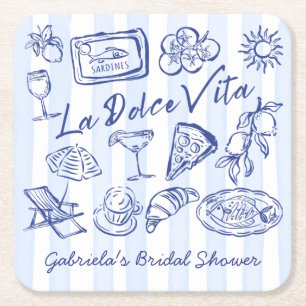 La dolce vita blaue italienische Hochzeitsdusche G Rechteckiger Pappuntersetzer