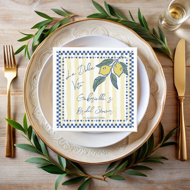 La Dolce Vita Brautparty Serviette (La Dolce Vita Hand drawn stripes Italian bridal shower monogrammed Napkins personalized table decor)