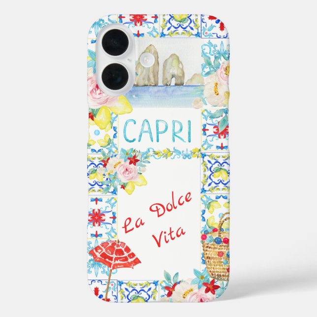La Dolce Vita Capri Blue Tiles Italian iPhone 16 Hülle (Rückseite)