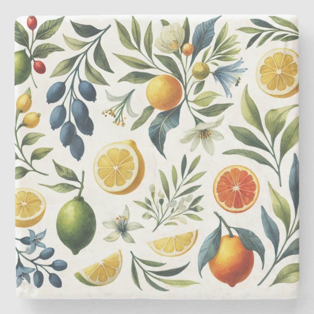 La Dolce Vita Citrus Themed Mediterranean Blue Steinuntersetzer (Vorderseite)