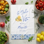 La Dolce Vita Custom Newlywed Geschirrtuch<br><div class="desc">A kitchen towel for newlywed home featuring Mediterranean tile patterns, elegant script calligraphy, and a playful watercolor gelato ice cream design. Inspired by Italian coastal home decor and the sunny charm of the Amalfi Coast, this modern stylish kitchen towel captures the spirit of la dolce vita with bright blue and...</div>
