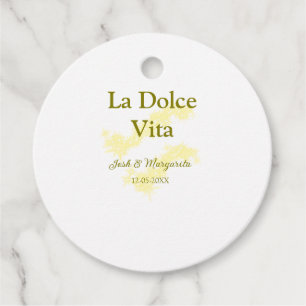 La Dolce Vita gelbe Hochzeitsgesellschaft Name Dat Geschenkanhänger