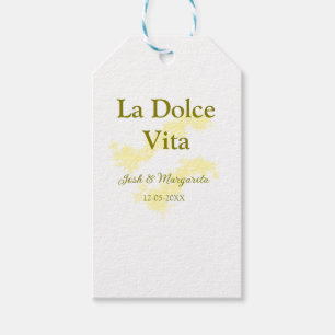 La Dolce Vita gelbe Hochzeitsgesellschaft Name Dat Geschenkanhänger