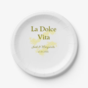 La Dolce Vita gelbe Hochzeitsgesellschaft Name Dat Pappteller