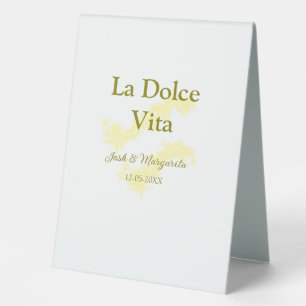 La Dolce Vita gelbe Hochzeitsgesellschaft Name Dat Tischaufsteller