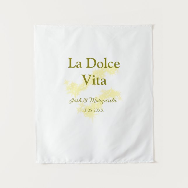 La Dolce Vita gelbe Hochzeitsgesellschaft Name Dat Wandteppich (Vorderseite)