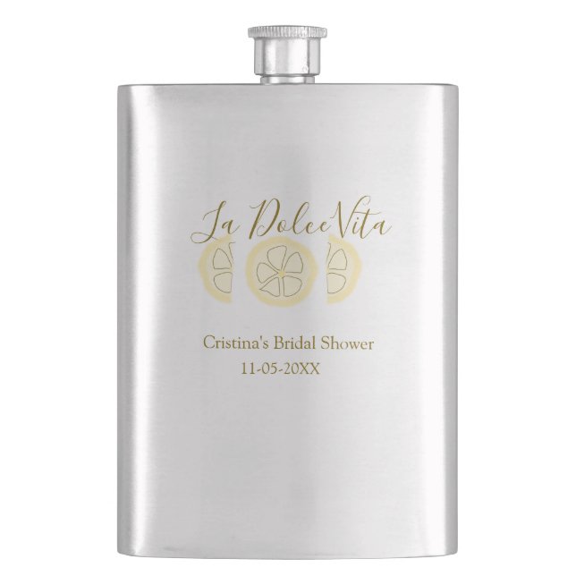 La Dolce Vita gelbe Zitronen-Brautparty Pastell-Br Flachmann (Vorderseite)