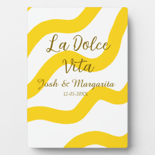La Dolce Vita gelbes Hochzeitspaar Name Datum Glit Fotoplatte