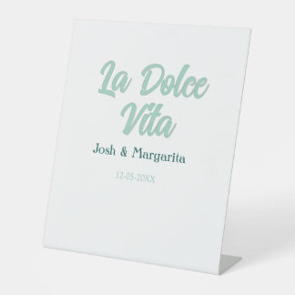 La Dolce Vita grün blau pastell name datum hochzei Sockelschild